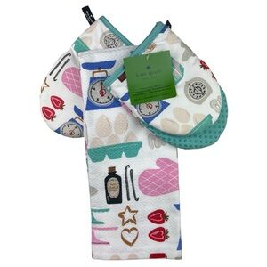 Kate Spade Baking Print Oven Mini Mitt Kitchen Dish Towel Set